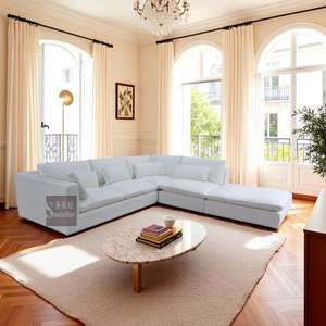 Sofá Seccional Modular Moderno de Alta Calidad OEM ODM, Tapizado en Tela de Lino, Estilo Tofu, Forma de <span class=keywords><strong>L</strong></span>, para Sala de Estar - Product Image 3