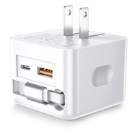 Chargeur USB C GaN pliable HNT 40W avec câble rétractable, adaptateur double port PD QC3.0, charge rapide pour iPhone 15 14 13