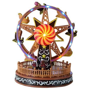 2024 new arrival Christmas decoration wholesale Ferris wheel music box christmas gifts with colorful LED light music movement