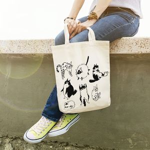 Cadeaux promotionnels, sac fourre-tout en toile avec motifs amusants d'illustrations de chats, adapté à un usage quotidien, au shopping, à l'école et aux voyages - Product Image 5