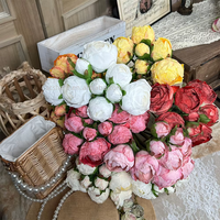 Grosir Pabrik Dekorasi Pernikahan Natal Buatan Berkualitas Tinggi Realistis 9 Tangkai Bunga Peony Sutra Buket Wisteria