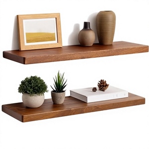 Wood Double Tier Floating <b>Wall</b> <b>Shelves</b> Modern <b>Wall</b> <b>Mounted</b> Storage Rack Minimalist Display <b>Shelf</b> for Home Entryway Living Room - Product Image 1