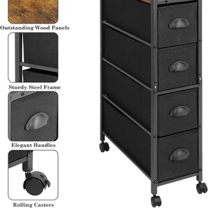Clothing Organizer 4 Layers Black Metal Frame With Wheels And Wooden Top For <b>Storage</b> And Organization - Product Image 3