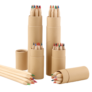 Ensemble de 12 crayons de couleur écologiques en bois naturel pour enfants avec logo personnalisé et mini crayons de couleur en papier - Product Image 1
