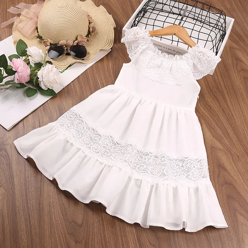 Foreign trade girl's dress 2022 spring and summer new children's clothing Korean version of lace one word collar princess dress
