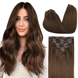 Extensions à clips Remy de qualité salon, cheveux chinois double trame, brun chocolat foncé, sans couture, simple trame, lot de 7 pièces, 100g - Product Image 1