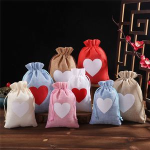 Wholesale Custom Logo Love Heart Linen Jute <b>Drawstring</b> Wedding Gift Candy Jewelry <b>Pouch</b> Bag - Product Image 6
