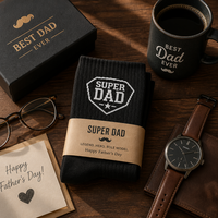 Chaussettes Super Papa pour Hommes, Cadeau Fête des Pères, Logo Personnalisé, Tricotées Noires, Calcetines, Anniversaire, Fêtes, Vente en Gros, Chaussettes Personnalisées en Gros