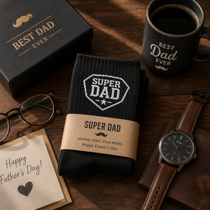 Calcetines Super Dad para Hombre, Regalo del Día del Padre, Logotipo Personalizado, Calcetines Negros Tejidos, Cumpleaños, Festividades, Venta al por Mayor, Calcetines Personalizados - Product Image 3