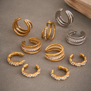 Pendientes de Moda de Acero Inoxidable 316L, Chapados en Oro de 14k y 18k, con Circonitas Finas, Pendientes de Clip para Mujer, Sin Perforación - Product Image 3