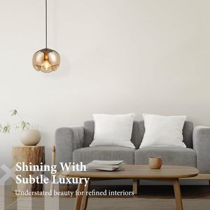 Lámpara colgante de vidrio ámbar, lámpara LED nórdica moderna con enchufe E14 para iluminación ambiental cálida en hotel, dormitorio, bistró - Product Image 5