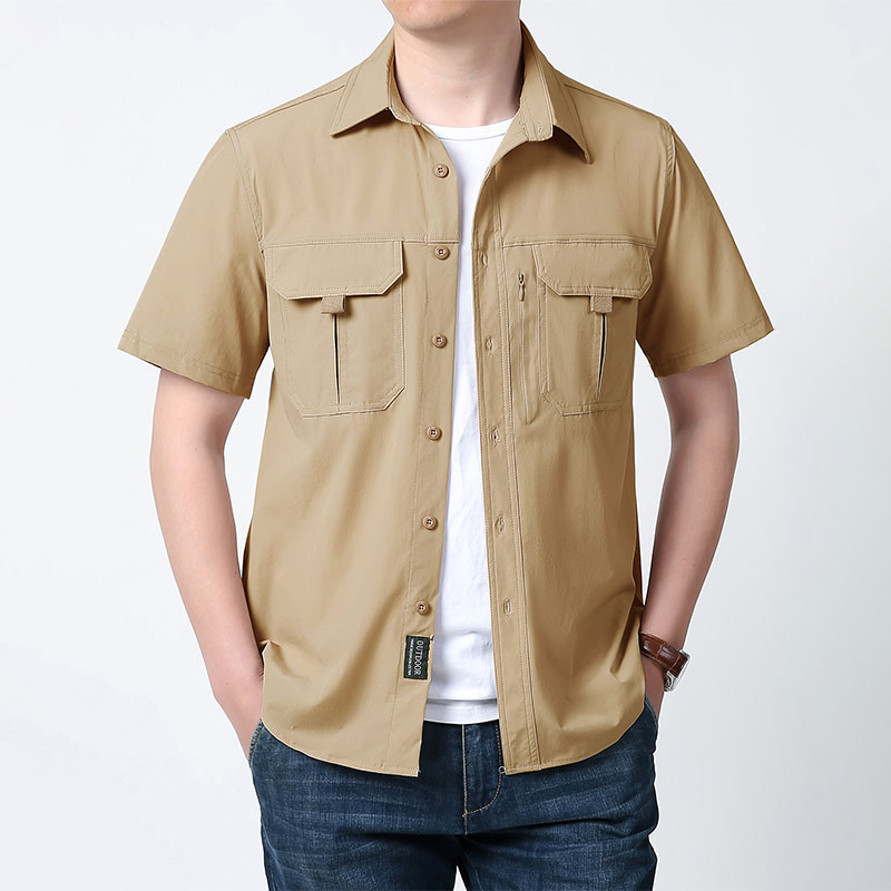 Chemise de travail kaki pour homme, style mécanicien/bâtiment