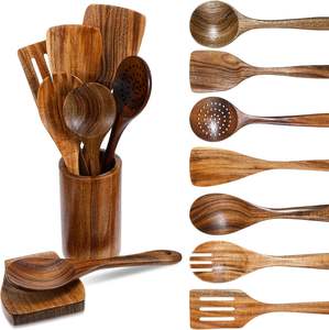 ชุดเครื่องครัวไม้สักธรรมชาติ9ชิ้นเครื่องใช้ในครัวทำโลโก้ออกแบบได้ตามต้องการ - Product Image 1