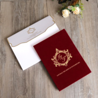 Undangan Pernikahan Buatan Tangan Dengan Sampul Keras Beludru Burgundy, Kartu Akrilik Cermin Emas Kustom Mewah, Foil Hitam, Dilengkapi Amplop
