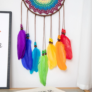 Attrape-rêves en plumes arc-en-ciel faits à la main décoration murale ornements <span class=keywords><strong>chambre</strong></span> tenture murale décor attrape-rêves - Product Image 6