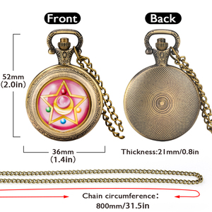 Orologio da Tasca Stile Vintage Pretty Soldier Anime, Ciondolo Collana a Stella a Cinque Punte Rosa con Catena per Cosplay e Regalo - Product Image 6
