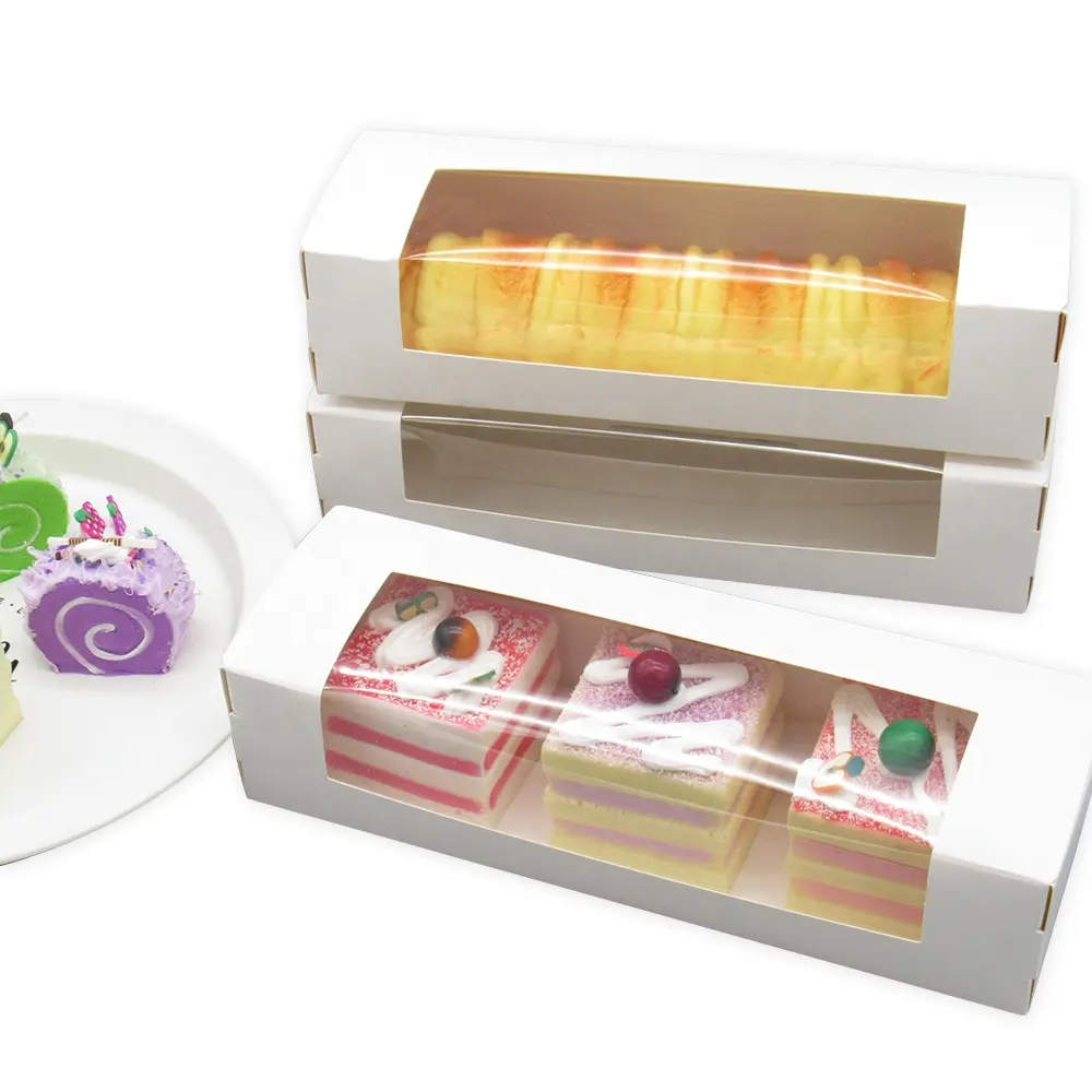 Weiße Anzeige Baiser Torte Tiramisu Verpackungs box Vanille Konfetti Fudge Karamell Verpackungs box für Erdnuss butter