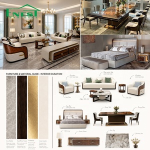Meuble <span class=keywords><strong>TV</strong></span> moderne en cuir véritable de luxe avec éclairage LED, ensemble de meubles de salon haut de gamme en bois pour villa - Product Image 4