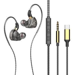 Écouteurs intra-auriculaires filaires <span class=keywords><strong>USB</strong></span>-<span class=keywords><strong>C</strong></span>, micro 3 boutons, écouteurs stéréo Hi-Fi transparents, ajustement supra-auriculaire et connecteur plaqué or pour téléphones et PC - Product Image 1
