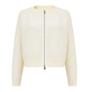 Cardigan Corto in <span class=keywords><strong>Maglia</strong></span> Fine con Cerniera Metallica a Doppia Estremità e Collo a Girocollo, Etichetta Privata, per <span class=keywords><strong>Donna</strong></span> - Product Image 1