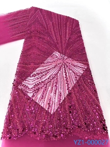 Tessuto in Pizzo <span class=keywords><strong>Nero</strong></span> di Lusso YZ con Paillettes Ricamate, Tessuto in Rete Glitterato, Pizzo Africano Ricamato con Perline per Abiti - Product Image 3