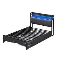 Lit plateforme rembourré de luxe moderne avec éclairage LED, 4 tiroirs avec grand espace de rangement pour un assemblage facile
