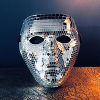 Accessoires de masque de fête d'Halloween Masque facial à paillettes avec miroir argenté et boule disco pour adulte