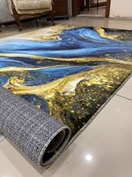 Tapis en marbre peinture abstraite art bleu marine luxe or grand salon décor tapis marbre art tapis tapis