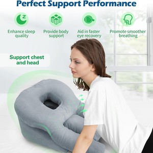 Almohada en forma de U para el cuidado de los ojos, gris, firmeza media, transpirable, para dormir boca abajo, soporte para el pecho y la cabeza - Product Image 1