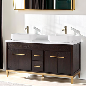 Lujoso y moderno armario de <span class=keywords><strong>baño</strong></span> de 60 pulgadas para suelo, para Hotel, apartamento, hogar, armario de <span class=keywords><strong>baño</strong></span> con doble fregadero - Product Image 2