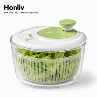 Keuken Saladeslinger 3.6L RVS Siliconen Rubberen Greep 5-delig BPA Vrij Eén-Trek-Spin Groente Fruit Droger Transparant
