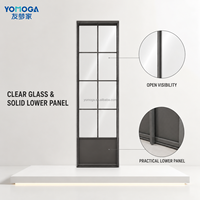 Divisor de Habitaciones de Aluminio con 4 Paneles Corredizos, Vidrio Interior de Doble Acristalamiento Templado, Marco Negro, Tamaño Personalizado, para Dormitorio u Hospital