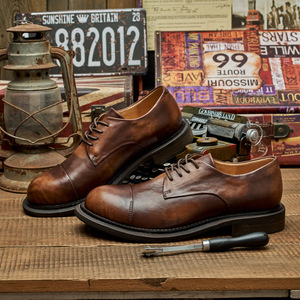 Chaussures basses en cuir véritable rétro faites à la main pour hommes et style décontracté d'affaires Oxfords - Product Image 3