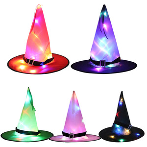 Sombrero de bruja LED con luz, accesorio para disfraz de Halloween, sombrero de satén unisex, sombrero de fiesta, sombrero festivo - Product Image 1