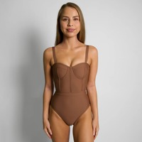Maillot de bain une pièce corset en tissu recyclé avec lacets au dos, armatures, coupe haute et effet ventre plat pour femme - Fabricant de bikinis