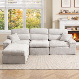 Ensemble de canapés d'angle convertible moderne avec dossier haut, design en L, tissu chenille bouclé, mousse haute densité compressée, pour hôtel - Product Image 2