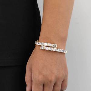 Top Rated B2B Wholesale S925 Sterling Silver 18K Gold PVD Single Line Emerald Cut VVS Moissanite Channel <b>Set</b> <b>Bangles</b> Wristwear - Product Image 3