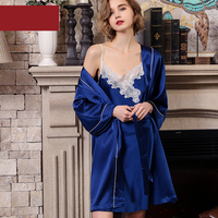 Silviye Ensemble de pyjama en soie pour femmes de haute qualité pour mariage et soirée d'été 2 pièces Robe de chambre bordeaux