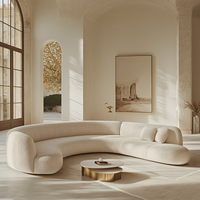 Canapé d'angle convertible moderne de luxe européen en velours blanc bouclé en forme de lune pour salon, garantie 5 ans