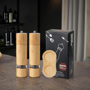 Penggiling lada Manual karet kayu akrilik pengocok garam Rotor keramik dapat diisi ulang botol penggiling garam bumbu ek - Product Image 6