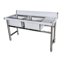 Évier double en acier inoxydable Guanbai 201/304 pour cuisine commerciale avec égouttoir et étagère inférieure, revêtement autonettoyant, capacité de charge 300 kg/m