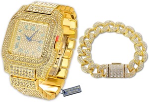 Reloj de Cristal con Diamantes Moissanite y Oro Amarillo para Hombre, Lujoso, Resistente al Agua 100 Bar, con Números Romanos, Esfera Cuadrada, Caja de Regalo - Product Image 4