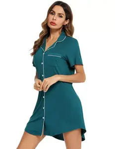 Nuovi pigiami a maniche corte in bambù solido camicie da <span class=keywords><strong>notte</strong></span> da donna Sexy - Product Image 3