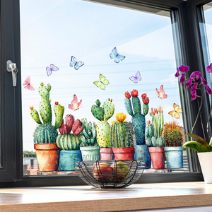 Autocollant statique pour fenêtre D19047, motif <span class=keywords><strong>cactus</strong></span> en pot <span class=keywords><strong>aquarelle</strong></span>, décoration pour la maison et les vitrines, autocollant en verre visible des deux côtés - Product Image 2