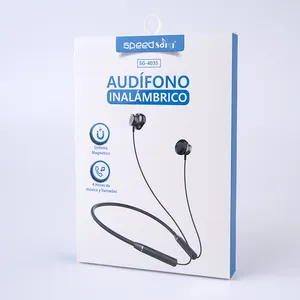 Custom logo scatola di carta bianca con appendiabiti in plastica per auricolari scatola di cartone bluetooth all'ingrosso auricolare scatola di imballaggio