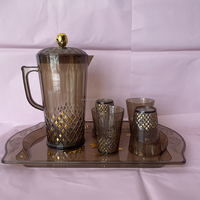 Carafe à café et thé en plastique transparent de 2,1 L avec 4 tasses, ensemble de carafes exquises de style Ramadan avec plateau