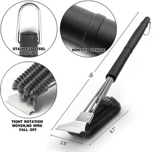 Nuevas Brochas para Parrilla 3 en 1 de Acero Inoxidable con Mango Largo de PP Resistente al Calor y Antiadherente para Limpieza de Parrillas - Product Image 1