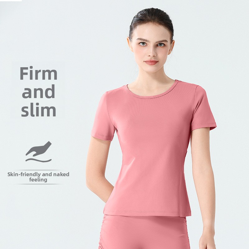 European American Thin Cool Sports Short-sleeved Women's Quick-drying Breathable Mesh Spandex/Polyester Solid Yoga Wear Top