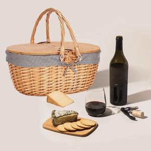 Cesta de picnic de mimbre hecha a mano natural con forro Cesta de picnic con tapa dividida de madera - Product Image 4