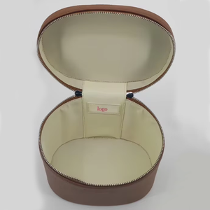 BSCI PU da mỹ phẩm trang điểm túi tròn Trường hợp với ngăn có thể tháo rời túi vệ sinh tạo nên tổ chức với chia và xử lý - Product Image 5